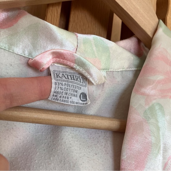 Dreamy, pink and green floral satin pajama top! - Picture 4 of 5